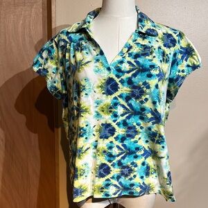Caribbean Joe Blue and Yellow Cuffed Sleeve Button Down Shirt